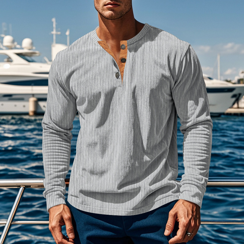 Amazon otoño y invierno transfronterizo nueva moda camisa de manga larga camisa de botón camisa de camisa de felpa delgada hombre Henry
