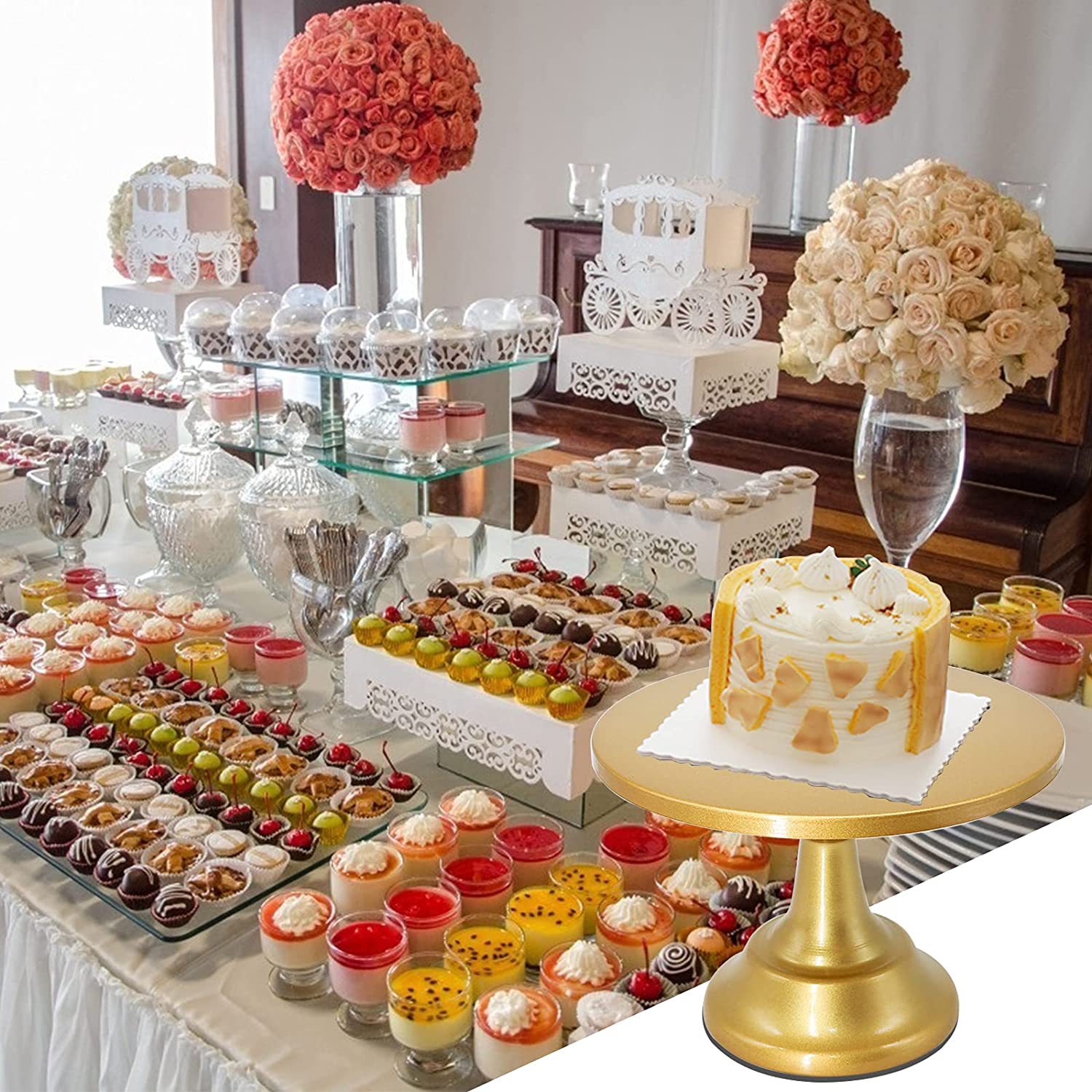 Decoración de mesa de postre bandeja de pies altos bandeja de pastel negro bandeja de frutas bandeja de bocadillos bandeja de pastel de hierro fundido propósitos de boda