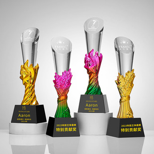 New Crystal Resin Trophy Engraved with Five-Pointed Star Trophy for Outstanding Employees and Children's Colorful Wheat Ears Annual Meeting Trophy Brand