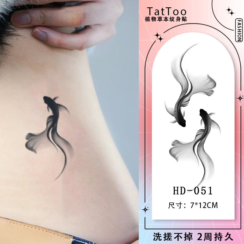 Double Pisces Dance Herbal Tattoo Sticker Waterproof Long-Lasting for Women Neck Arm Clavicle High-End Semi-Permanent Realistic Tattoo
