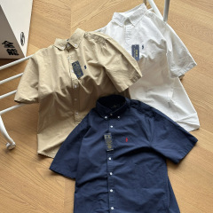 大牛r1ラフ小馬標刺繍ロゴ純色半袖カジュアルシャツカップルの襟付きシャツ夏のタイプ