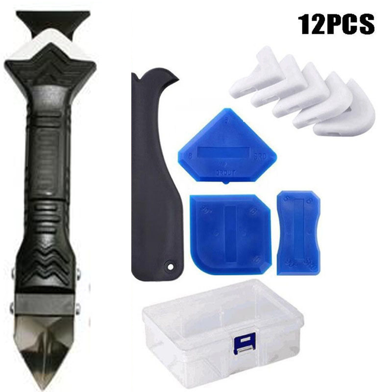 12件套盒装美缝工具3合一金属刮刀密封刮板塑料刮刀填缝工具
