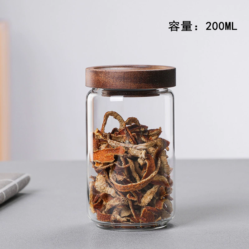Стеклянная банка для хранения, borosilicate-стекло с деревянной крышкой, 80–250 мл (Ø 6 см)
