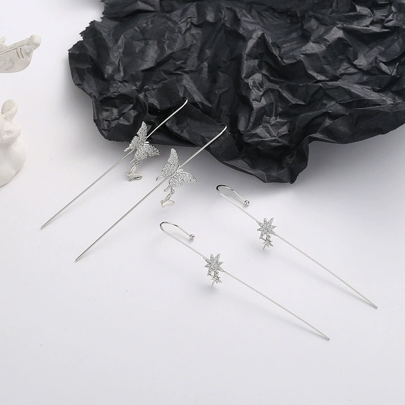 Китайская названная строка: 古猫宁 Six Mangxing Star Star Strike Ear Earrical Earrical Earrings Exaggerated Ring Wind Candid Line Virgin Stone Butterfly Suspit Hitting