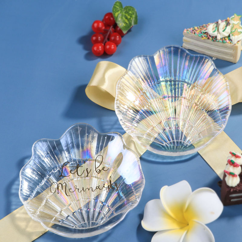 Glass Jewelry Tray Storage Tray Shell Tray Ins Nail Art Background Props Decoration Tableware Modern Minimalist Glass Dish