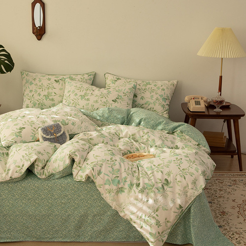  new cotton printed four-piece set small fresh floral lace trim pure cotton twill 13372 set
