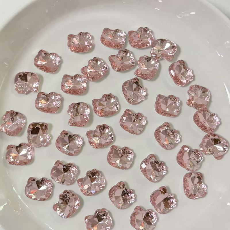 Kt Pink Cat Head Shape Acrylic Rhinestone DIY Handmade Design Homemade Gumei Small Card Hair Card Clothing Design