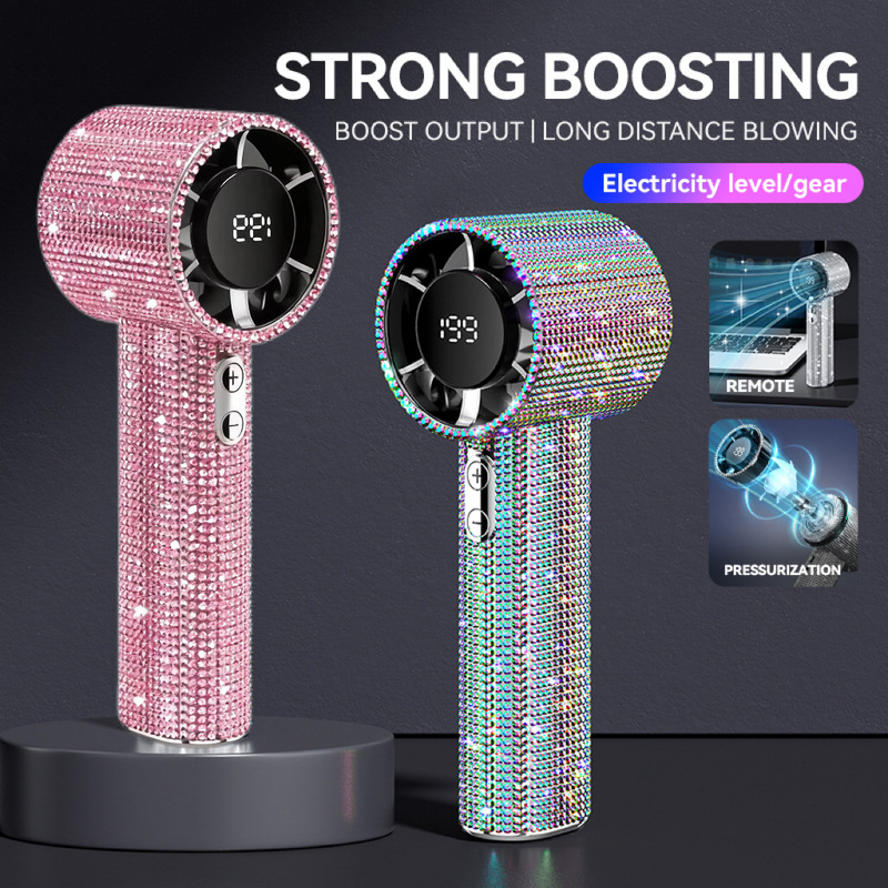 Cross-Border Popular Diamond-Style S5 Handheld Mini Fan with 199-Speed Digital Display and Ultra-High Speed Adjustment, Portable for Outdoor Use