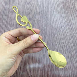 不锈钢餐勺吃饭勺创意心形音符勺子金色汤匙家用餐厅甜品汤勺调羹