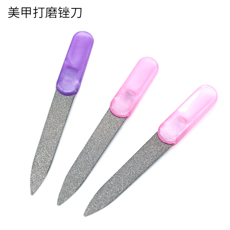 Plastic Handle Double-sided Nail File Stainless Steel Fashion Convenient Scrub Strip Nail Shop Professional Polishing and Polishing Strip