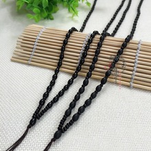 手工编织全珠黑石转运圆珠项链绳批发黑曜石毛衣链吊坠绳玉线挂绳