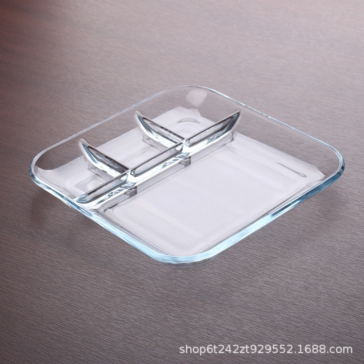 Tempered Glass Divided Plate Three-Compartment Plate Tableware Serving Plate Household Fruit Plate Side Dish Plate Cross-Border Hot Sale