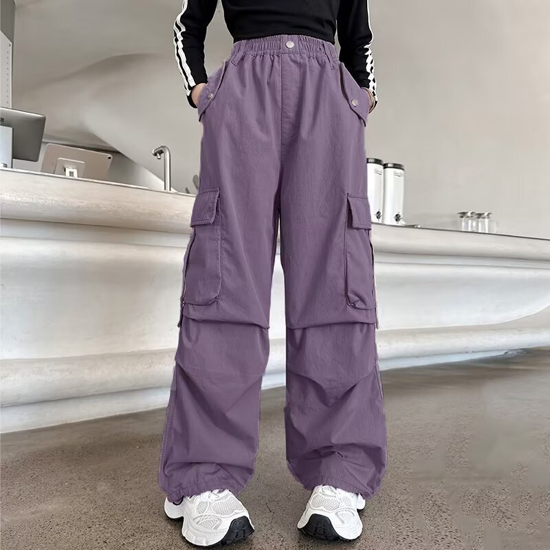 女童裤子工装裤春秋装2025韩版新款中大儿童炸街春季直筒裤休闲裤|undefined