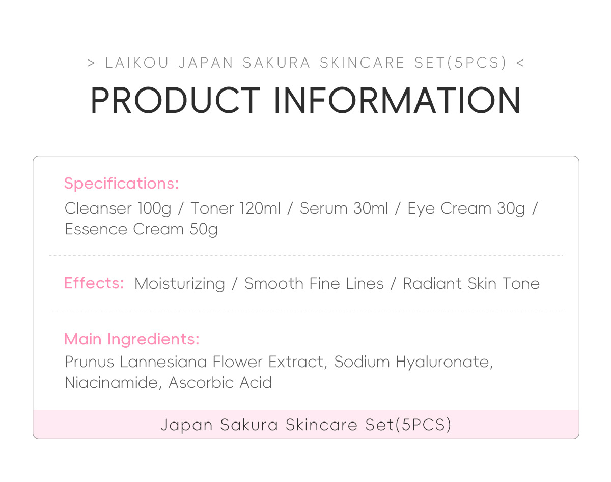 Cross-border LAIKOU Sakura Skincare Gift Box Moisturizing and Hydrating 5-piece Set with glass panel Part in stock undefined