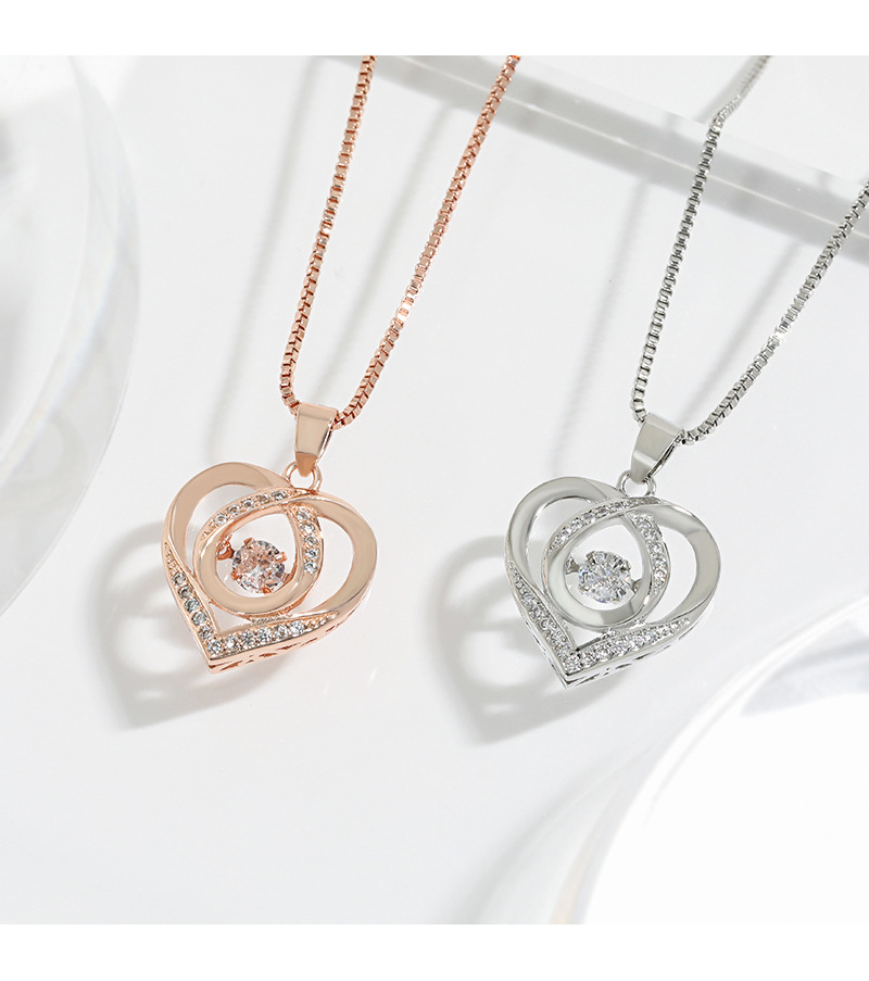 Simple Style Heart Shape Copper Hollow Out Inlay Zircon Pendant Necklace 1 Piece