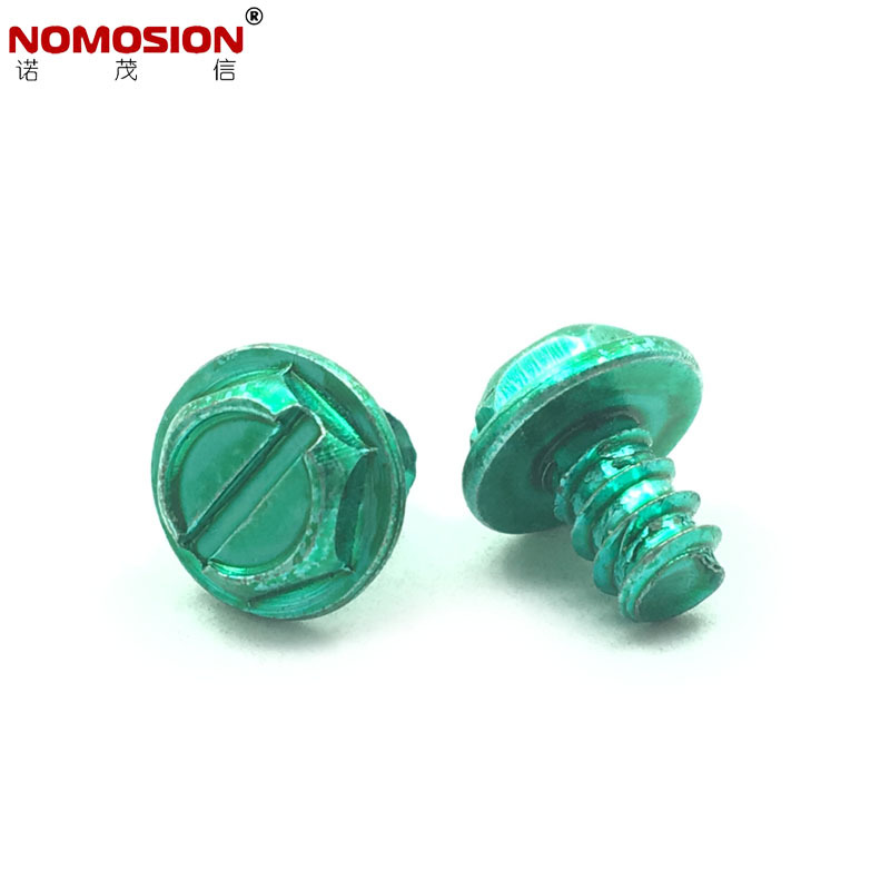 接地LED外六角带垫一字B牙绿色地线螺丝钉HWB8#*1/4 4.2*6