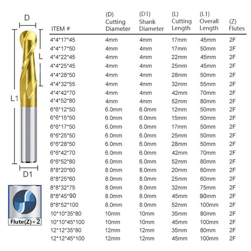 Cross-border new spiral ball end milling cutter titanium-coated 2-slot carbide milling cutter woodworking tool wholesale