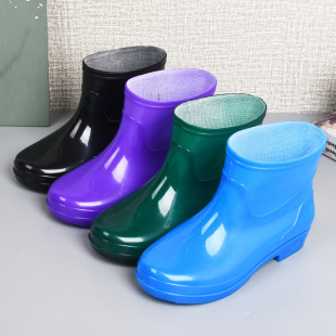 Four Seasons Fashion Short Rain Boots Women's Waterproof Shoes Outer Wear Labor Protection Rubber Shoes Kitchen Work Set Shoes Rain Boots Low-cut fleece-lined