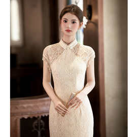 白色订婚旗袍新中式敬酒服新娘小个子结婚礼服日常可穿蕾丝女绝美