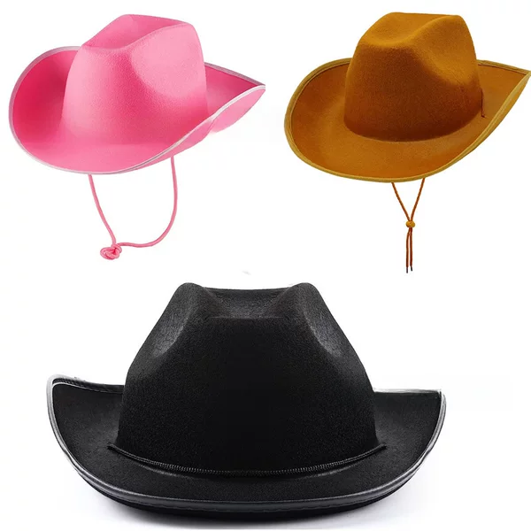 Cross-border pink edging cowboy hat Halloween black Dick cowboy party hat non-woven edging decorative hat