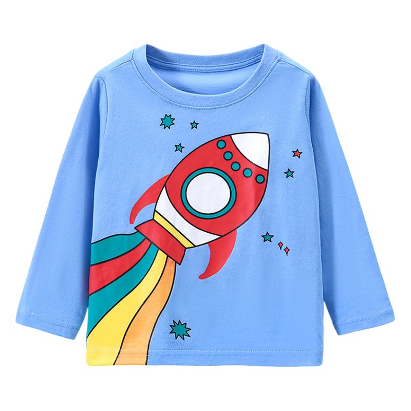 JOJOBEBE otoño nuevos niños europeos y americanos ropa de niños Camiseta de algodón de manga larga de dibujos animados cuello redondo Camiseta de los niños