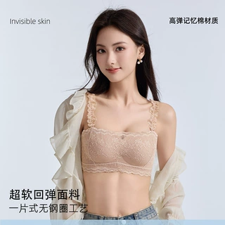 新款小胸聚拢内衣女防下垂肩带薄款防滑无钢圈性感蕾丝美背文胸罩