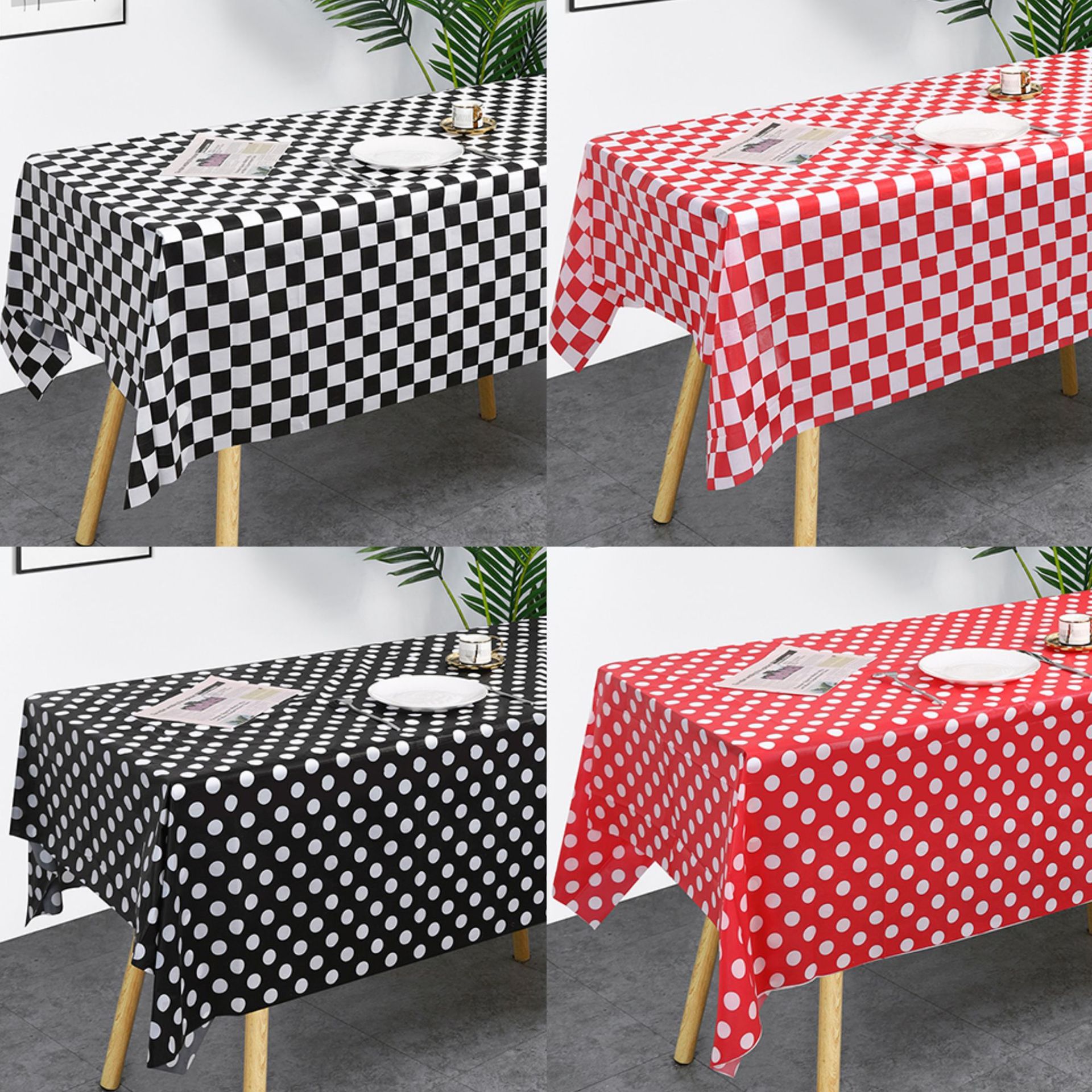Factory direct disposable PEVA Amazon cross-border F1 racing black and white flag grid tablecloth polka dot party tablecloth
