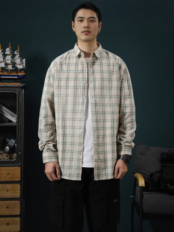 Camisas menos ropa nueva camisa a cuadros de manga larga para hombres casuales para jóvenes tops de solapa de manga larga para hombres exclusivos transfronterizos