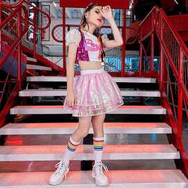 六一儿童啦啦队演出服男女童幼儿园爵士舞服亮片表演套装运动会夏