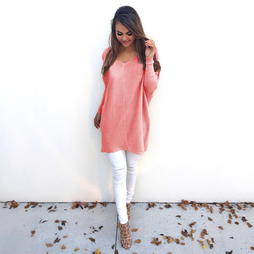 EBAY European and American-style Autumn Wear: V-neck Long-sleeve Women's Thin Sweater—Fashionable, Versatile, and Figure-flattering