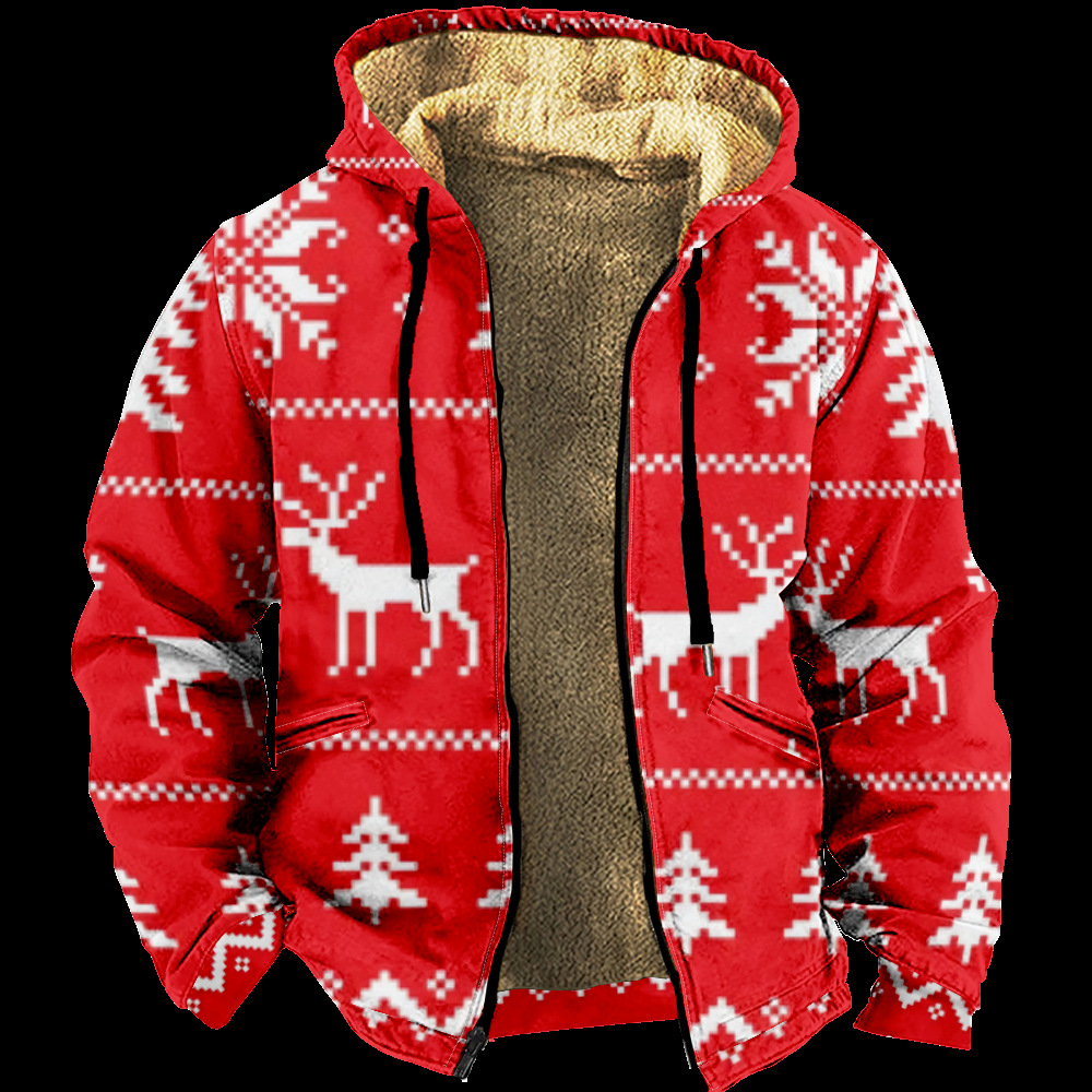 Ropa de invierno engrosada con forro polar transfronterizo Forro de doble capa de Santa Claus Chaqueta acolchada de algodón de terciopelo grueso Cremallera Bolsa de excavación Chaqueta acolchada de algodón cálido