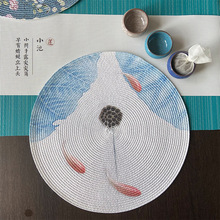 中国风创意餐垫中式印花防水防油餐盘垫圆形手工编织隔热垫餐具垫