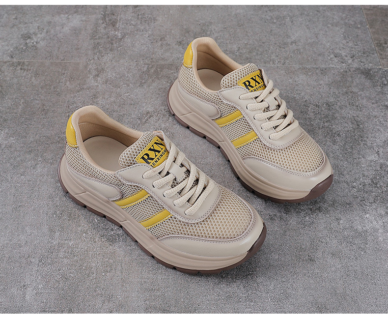 Giày sneaker nữ chunky đế dày lưới thoáng khí phối màu — màu vàng chi tiết 13