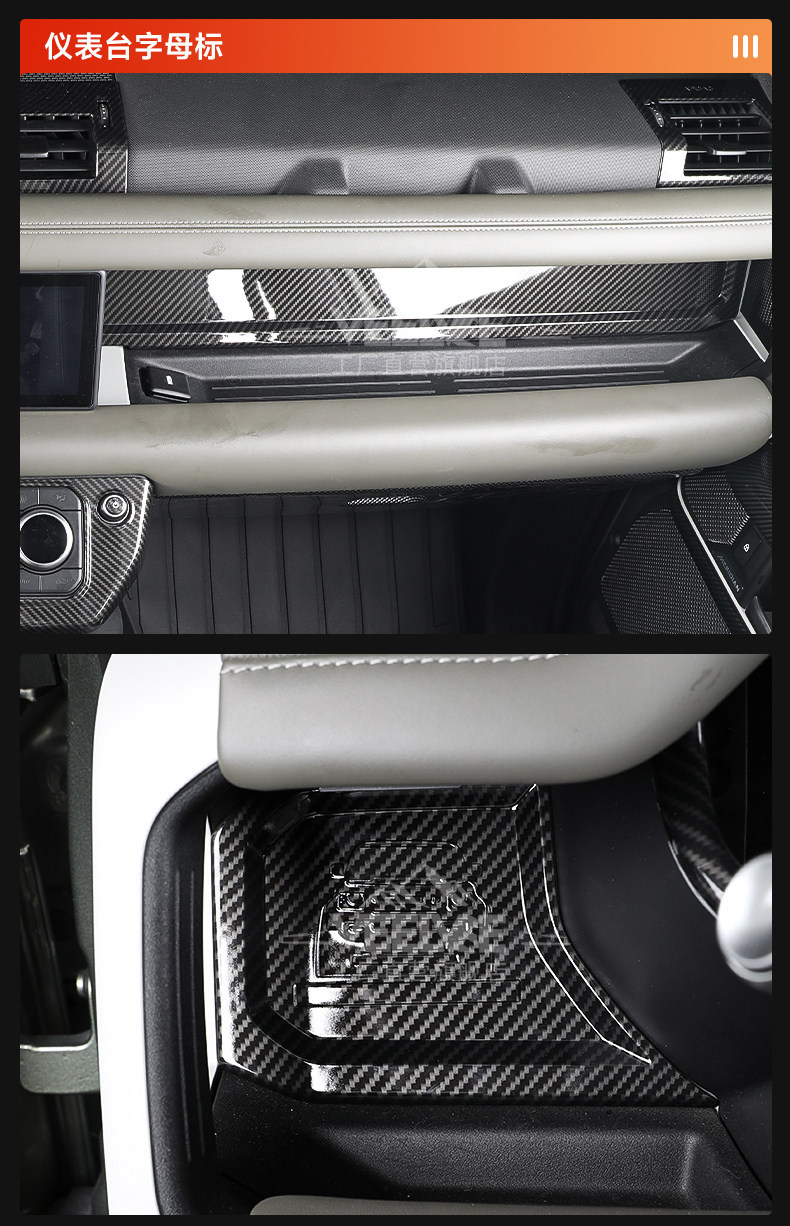 Suitable for Land Rover New Defender 90/110 Carbon Fiber Pattern Interior Decoration Stickers Accessories Steering Wheel Center Console Air Vent Modification