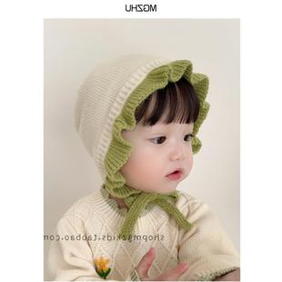 Baby earmuffs autumn and winter pure cotton girl lace princess hat winter warm closed cap medium thick baby girl hat