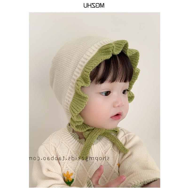 Baby ear protection hat autumn and winter pure cotton girls lace princess hat winter warm Baotou hat medium thick baby girl hat