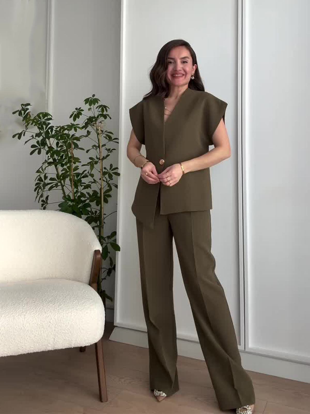 European American Cross-border Women's Fashion 2025 Spring New Style Elegant Irregular V-neck Top And High-waisted Long_ecoleips.com