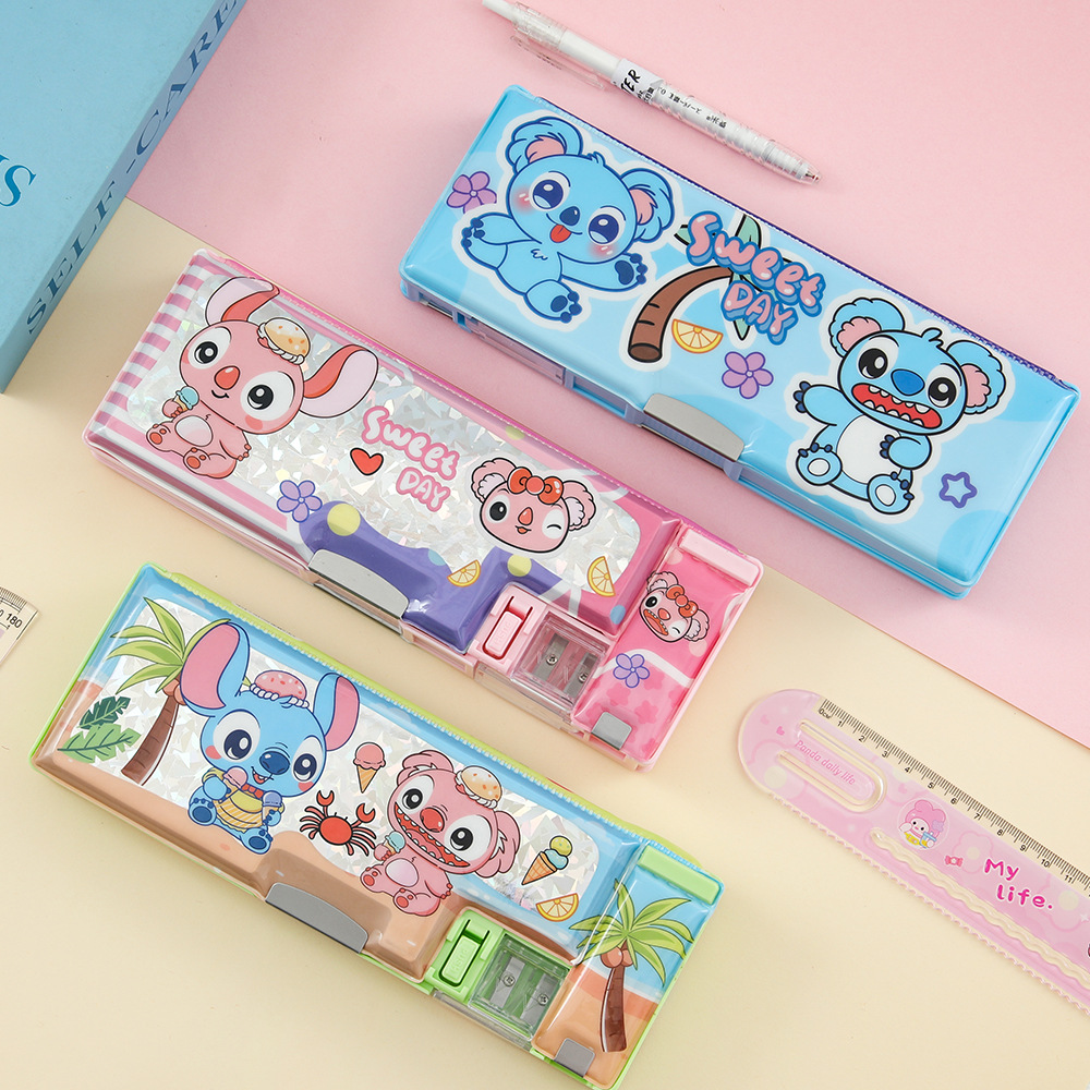 Caja de papelería de dibujos animados, pequeño Stevie Sanli, caja de bolígrafo multifuncional, papelería de aprendizaje de estudiantes.