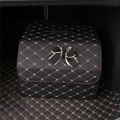 storage bag car trunk storage: Car storage bag/box - black-bow-plaid-storage-box-black-large
