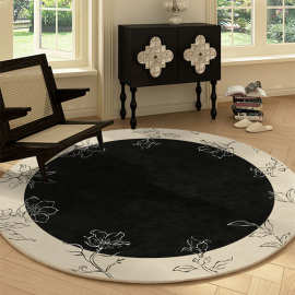法式复古家用防滑地毯客厅圆形耐脏易清理毯卧室隔凉水晶绒地毯