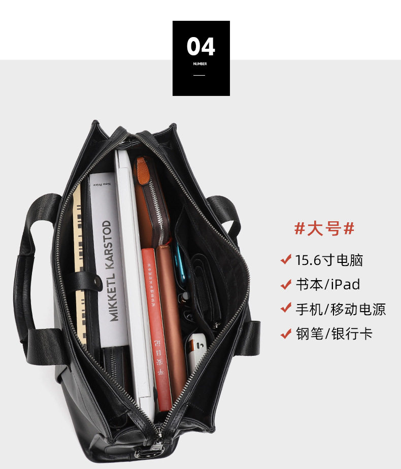 Túi xách tay nam da bò thật đựng laptop 15,6 inch 40×13×29 cm — Túi nhỏ màu đen không bên, Màu Đen Cỡ Nhỏ Có túi bên, Túi không bên cỡ lớn màu đen, Màu đen lớn có túi bên chi tiết 11