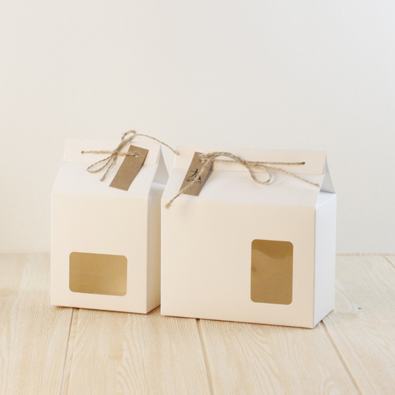 En stock Kraft caja de papel de color flor té snack cuerda de cáñamo ventana regalo portátil universal personalizado actividad caja de embalaje