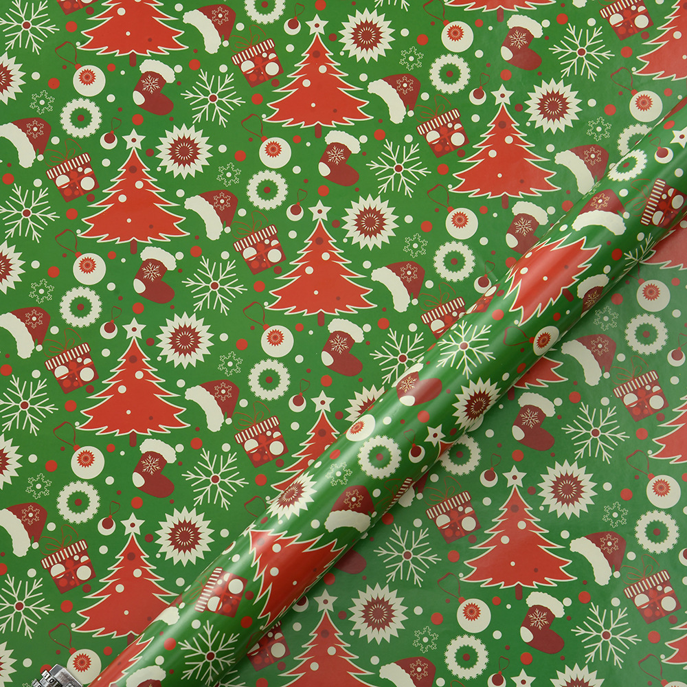 Nuevo papel brillante de bronce transfronterizo papel de embalaje de regalo de Navidad Papá Noel dibujos animados árbol de Navidad diy papel de regalo