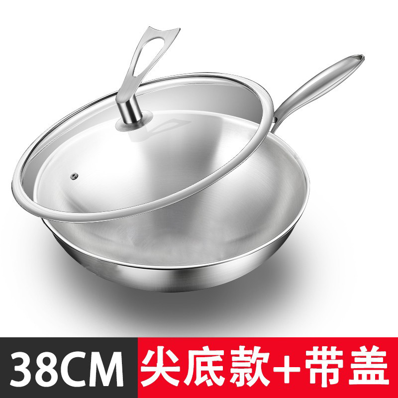 丸い底の尖った底の炒め鍋316ステンレス鋼はコーティングなしで鍋の凹面の電磁ストーブの家庭用ガスにくっついていません。|undefined