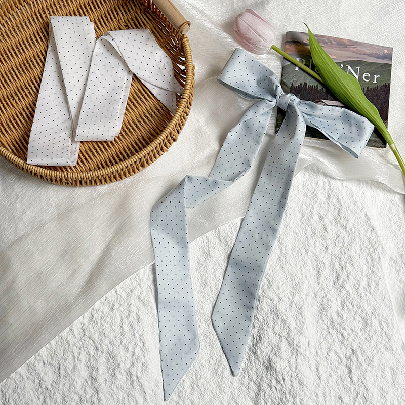 Bufanda de seda larga francesa de lunares, sensación de alta calidad, bufanda decorativa de primavera y verano, bolsa de cintura, cinta para el cabello, cinta para el cabello, cinta para el cabello