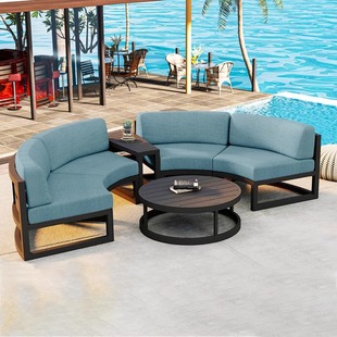 Outdoor Aluminum Frame Round Sofa Coffee Table Aluminum Alloy Outdoor Waterproof Sun Protection Combination Curved Large Semicircle Courtyard Garden