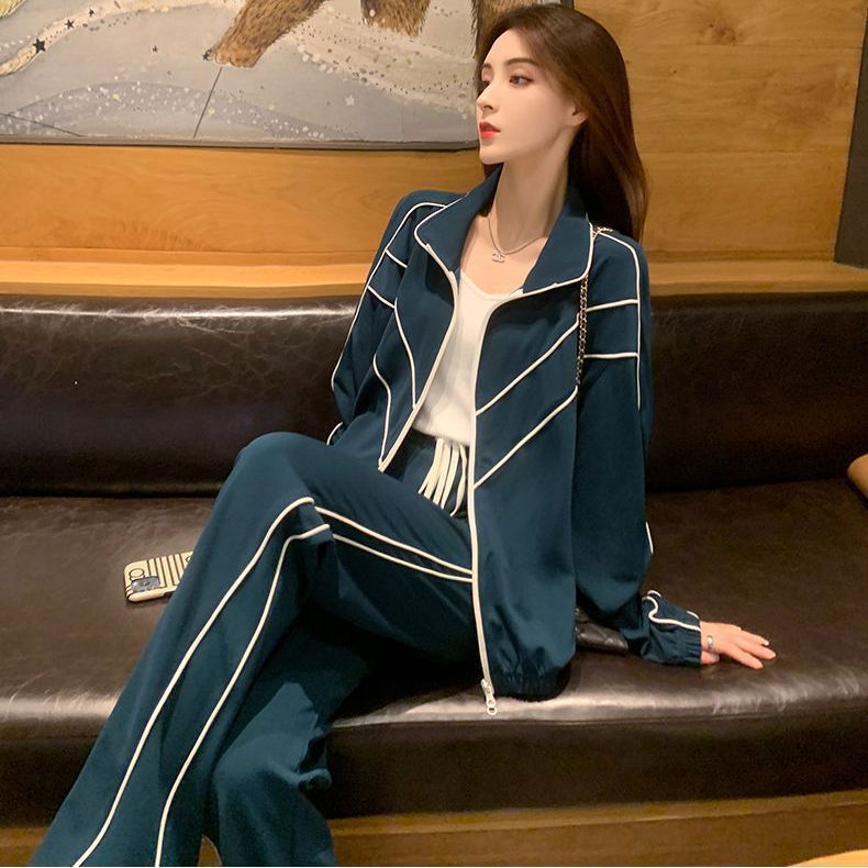 胖MM大码休闲运动套装女秋冬加绒小个子洋气减龄阔腿裤设计感时尚|undefined