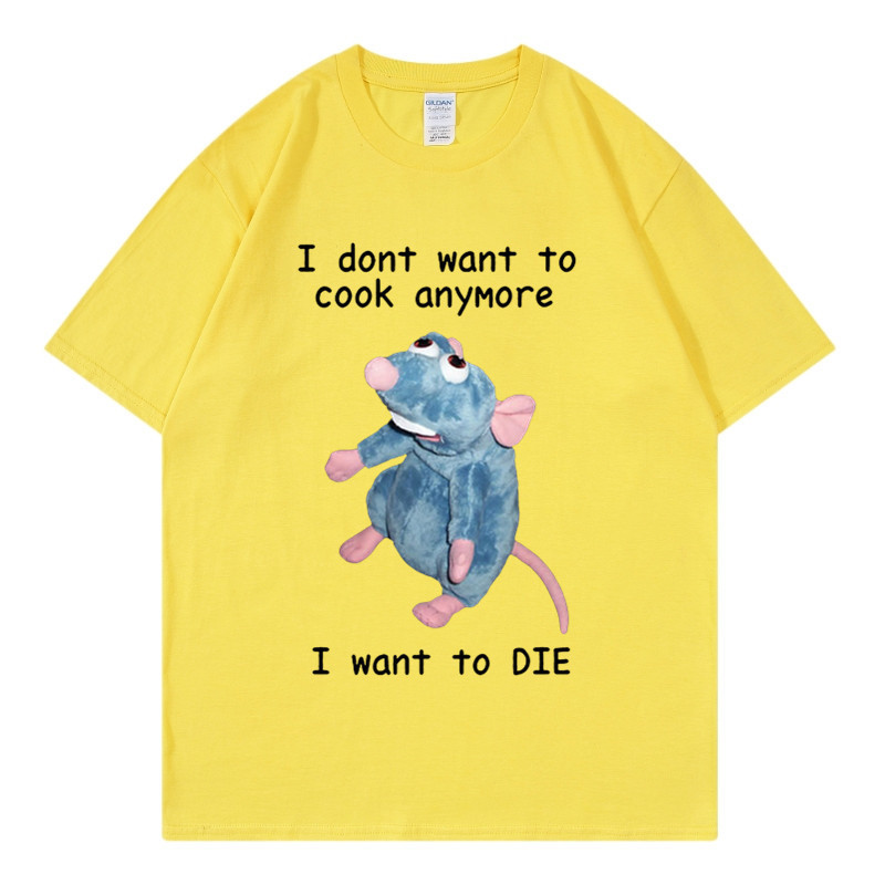 T-shirt en pur coton marque de mode sport nouveaux hommes ample col rond imprimé souris je ne veux pas cuisiner à nouveau T-shirt_voghion.com