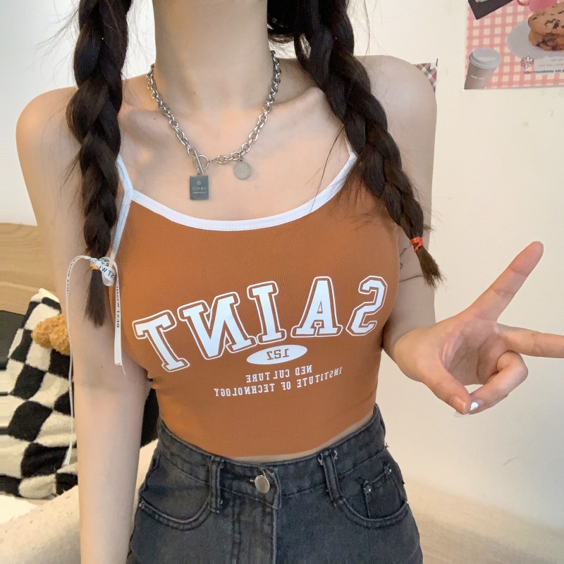 인쇄 된 레터 튜브 탑 슬링 아름다운 등 스포츠 안티 러닝 라이트 고정 컵 가슴 패드 수집 내부 베이스 랩 업 여성