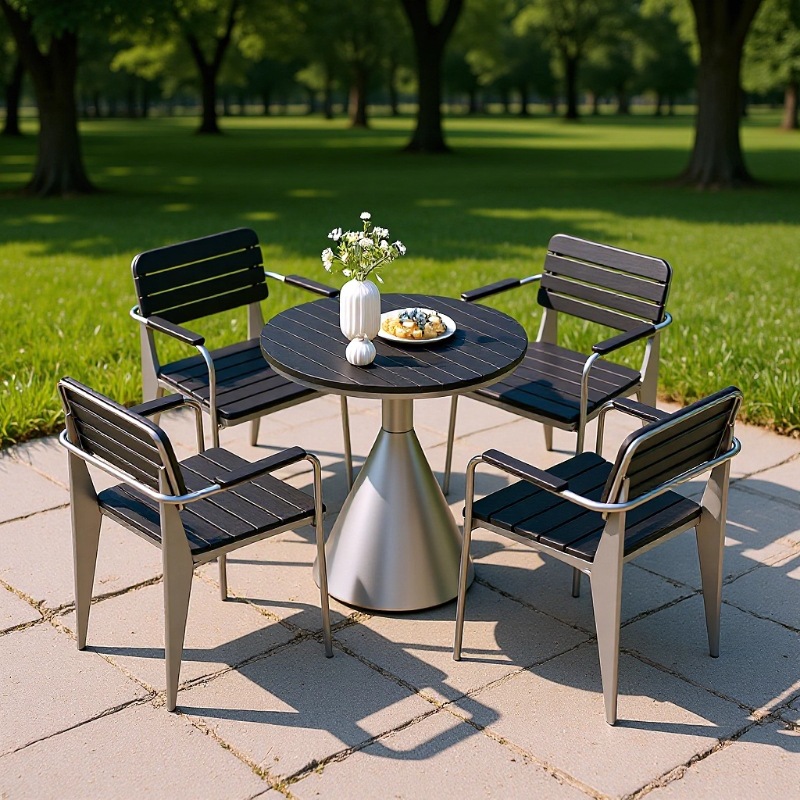 Outdoor Courtyard Park Wrought Iron Small Round Table Open-Air Balcony Leisure Dining Table and Chairs Milk Tea Barbecue Tea Table and Chair Set